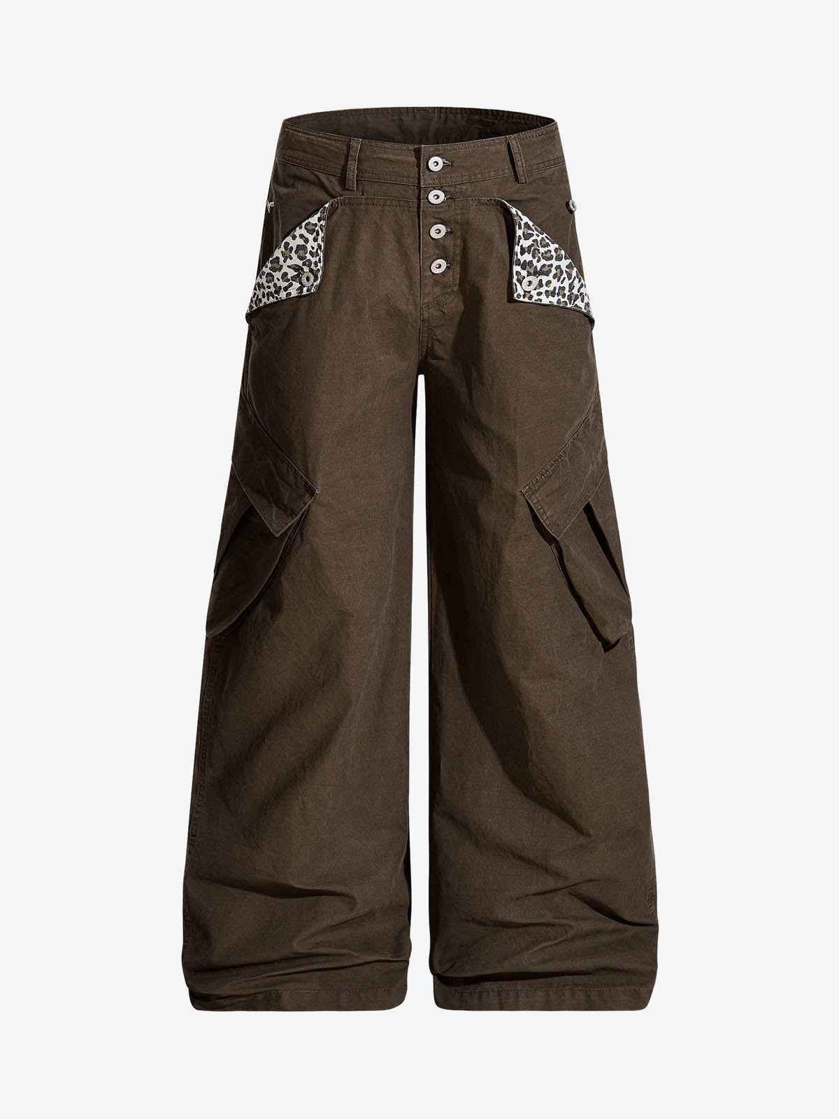 Vintage Patchwork Leopard Pocket Wide Leg Cargo Pants