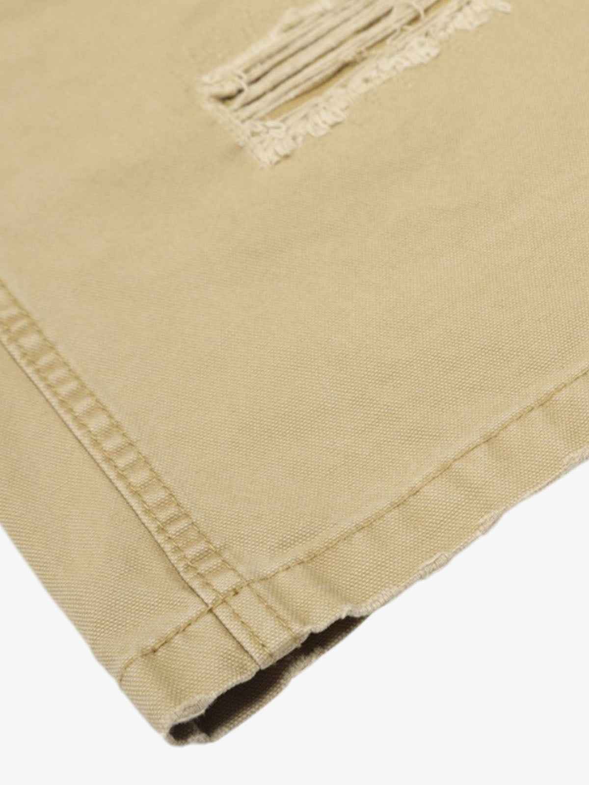 Cotton Hole Patch Pleated Multi-Pocket Cargo Casual Pants