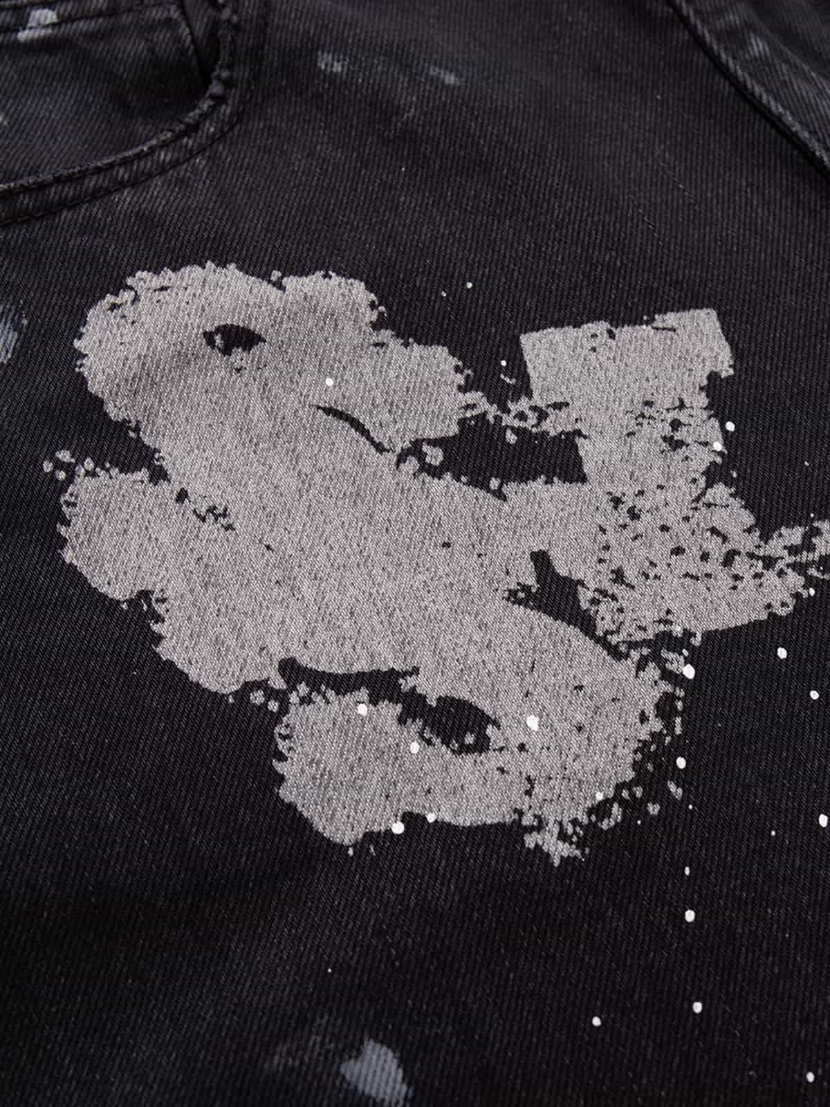 Retro Rhinestone Graffiti Washed Straight Jeans - Luxuryurbanwear