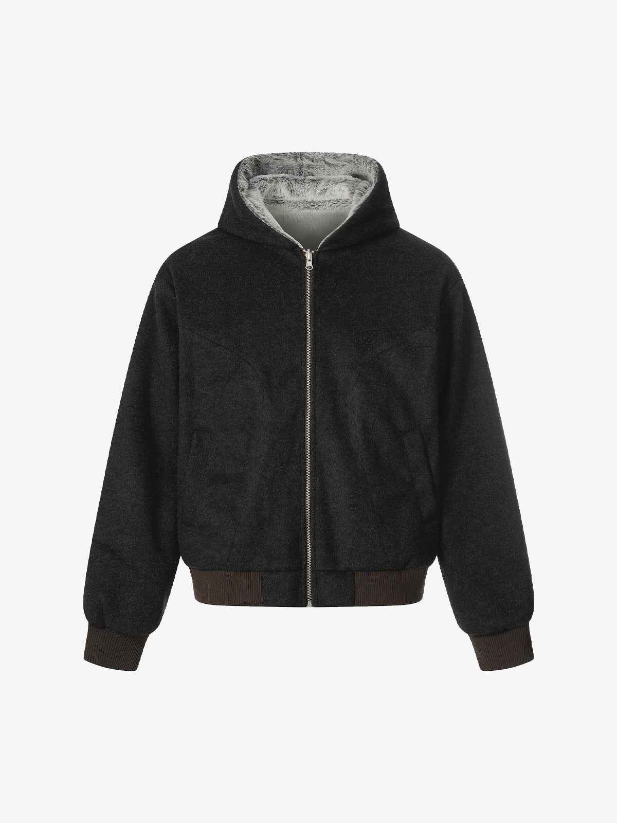 Retro Reversible Fleece Lined Zip-up Hooded Jacket