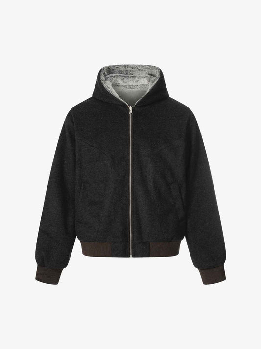 Retro Reversible Fleece Lined Zip-up Hooded Jacket