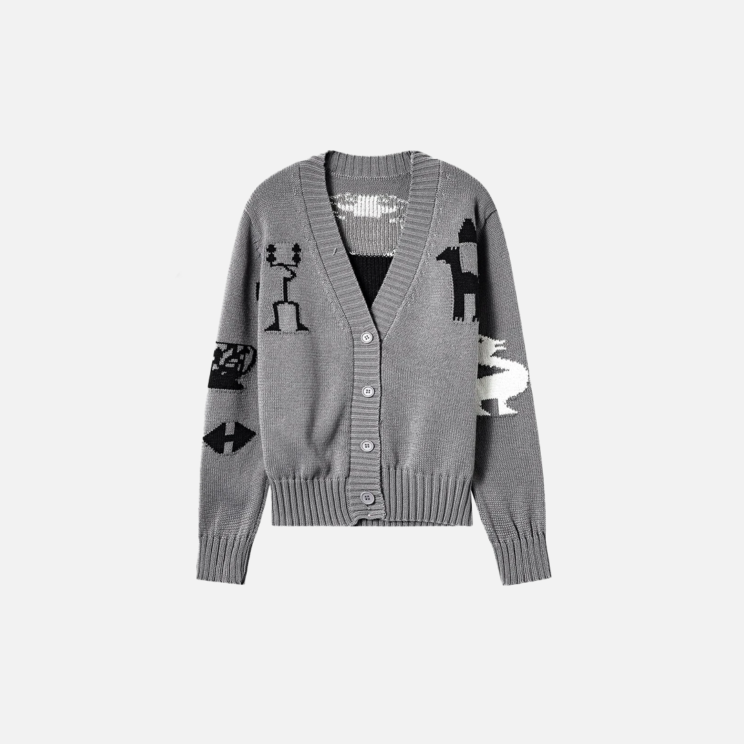 Winter Unique Jacquard V-Neck Knit Cardigan - Luxuryurbanwear