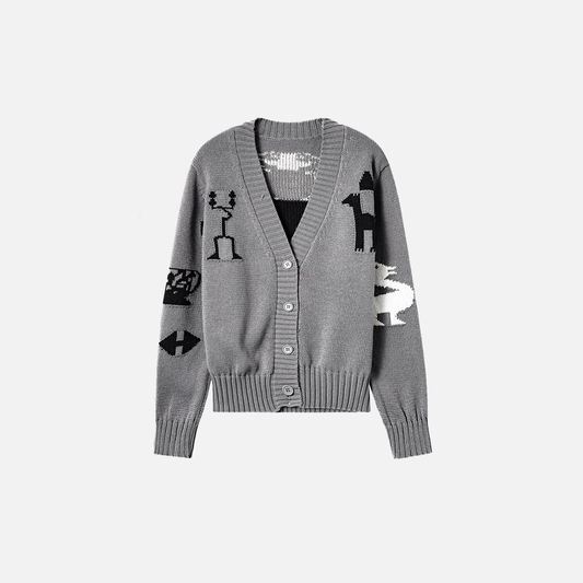 Winter Unique Jacquard V-Neck Knit Cardigan - Luxuryurbanwear