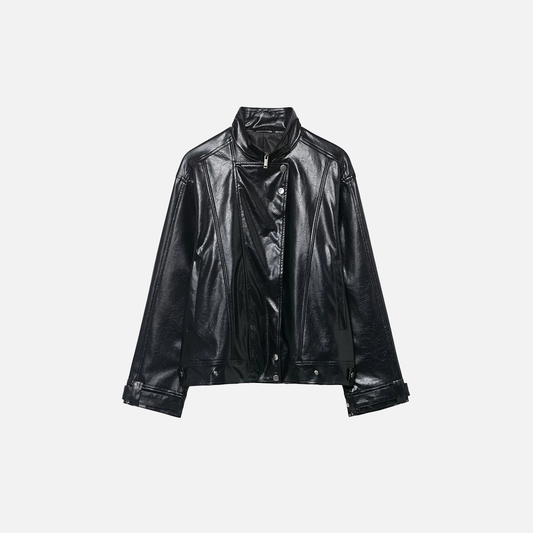 Vintage Gothic High Neck Zipper PU Leather Jacket - Luxuryurbanwear