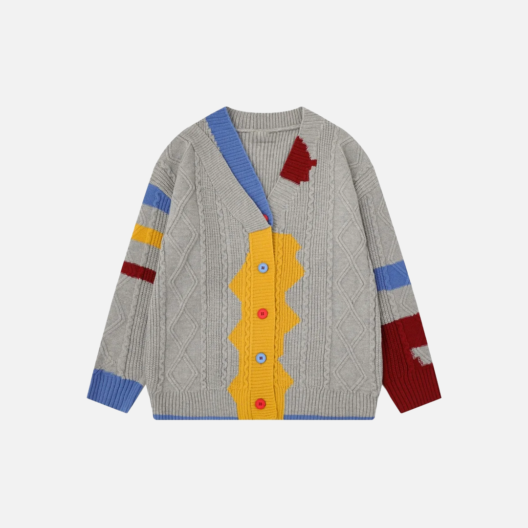 Retro Single Breasted Color Block V-Neck Collar Cardigan - Luxuryurbanwear