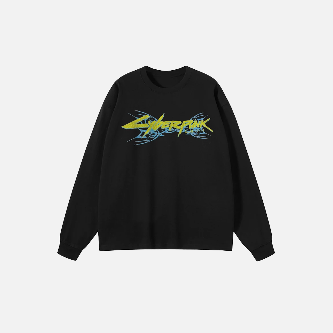 Black Anime Devil Graphic Long Sleeve T-Shirt - Luxuryurbanwear