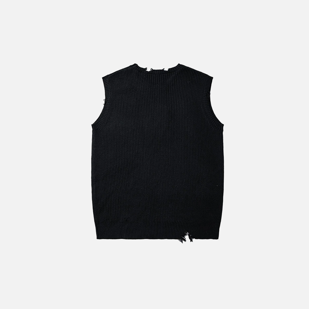 Gothic Oversized Skulls Graphic Sleevless Ripped Sweater - Luxuryurbanwear