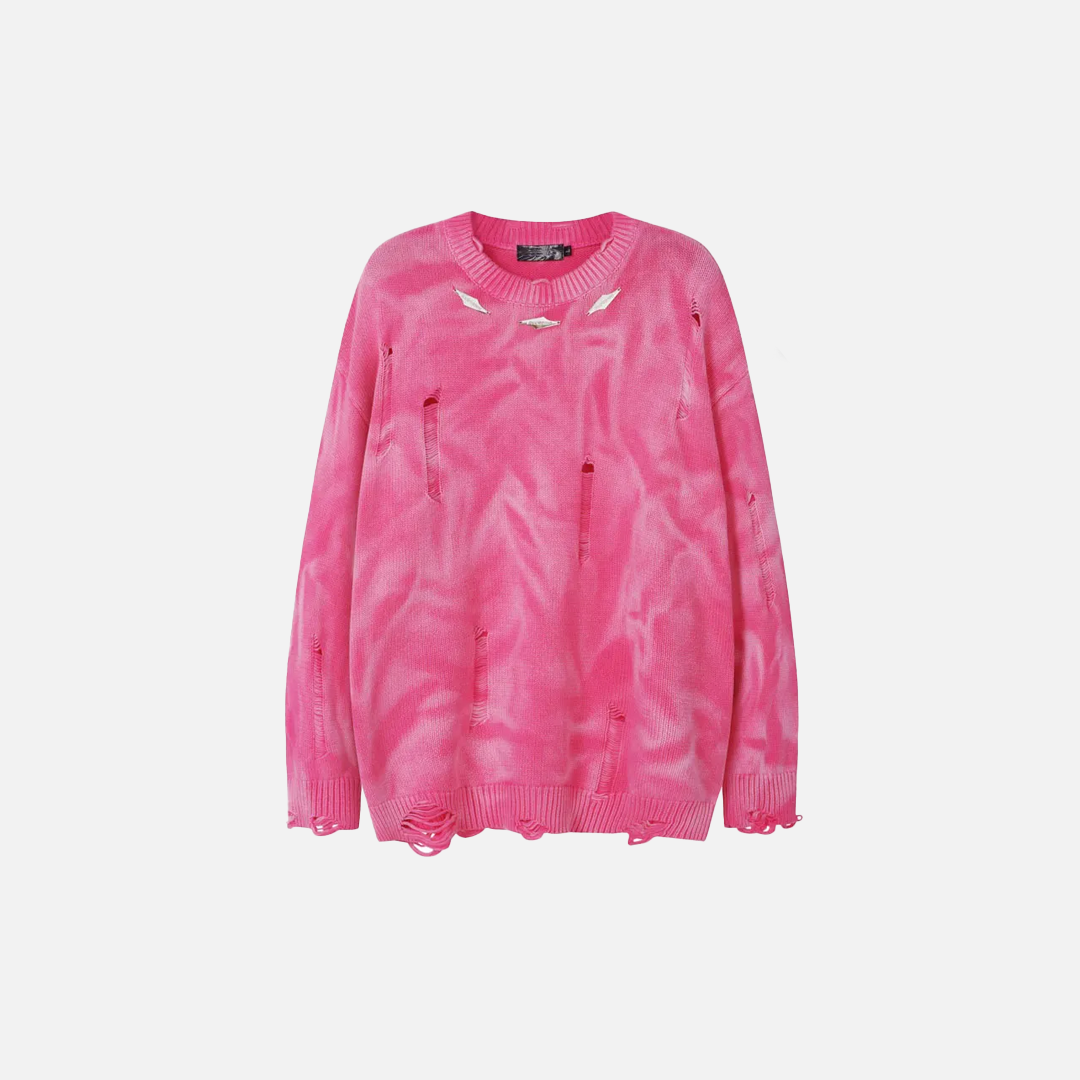 Y2K Signature Grunge Oversized Ripped Knitted Sweater - Luxuryurbanwear