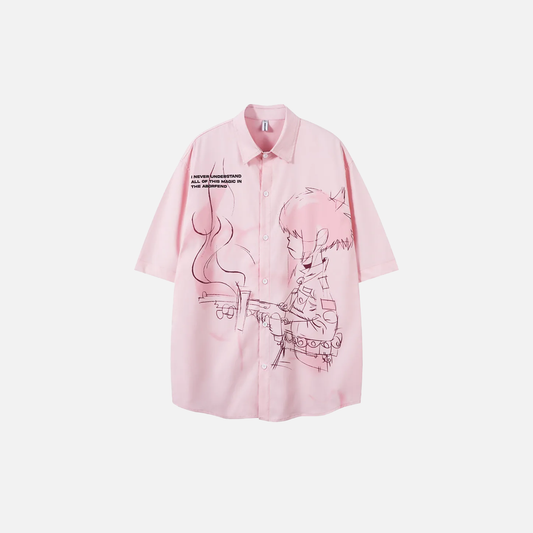 Sweet Colorful Cartoon Print Short Sleeve Shirt - Luxuryurbanwear