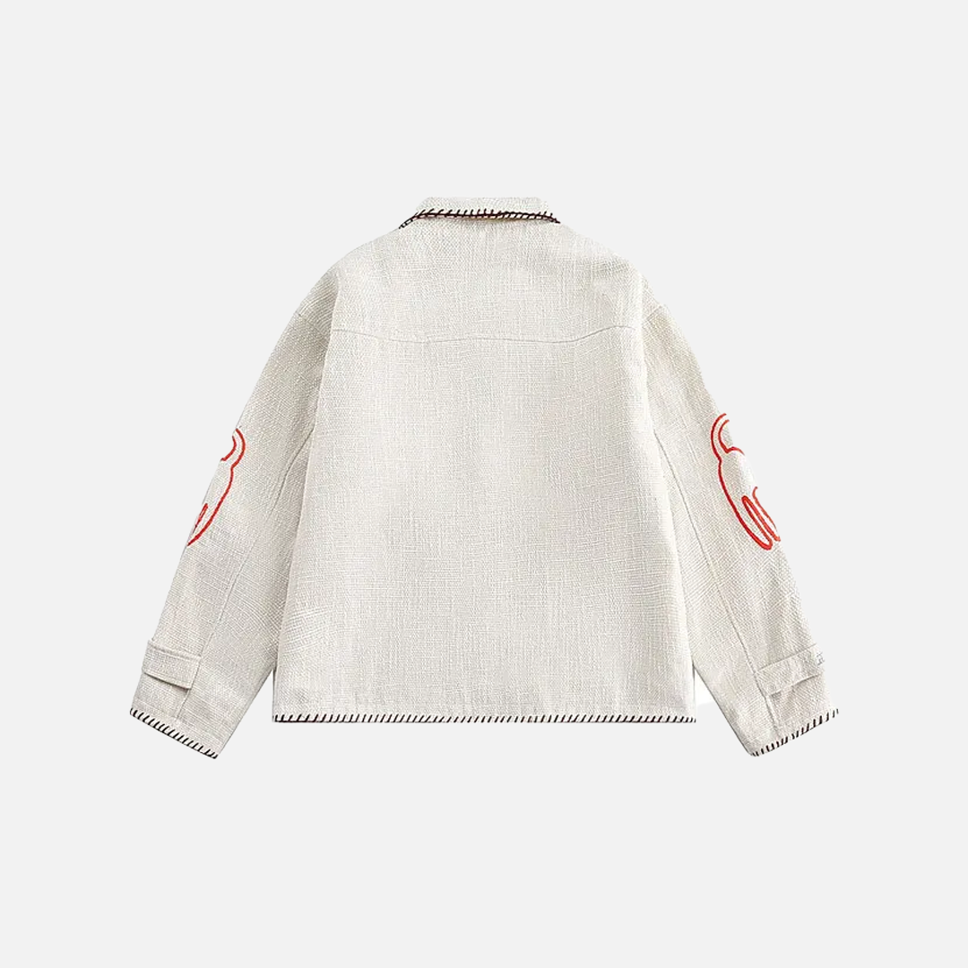 Embroidered Red Cat Garment Linen Jacket - Luxuryurbanwear