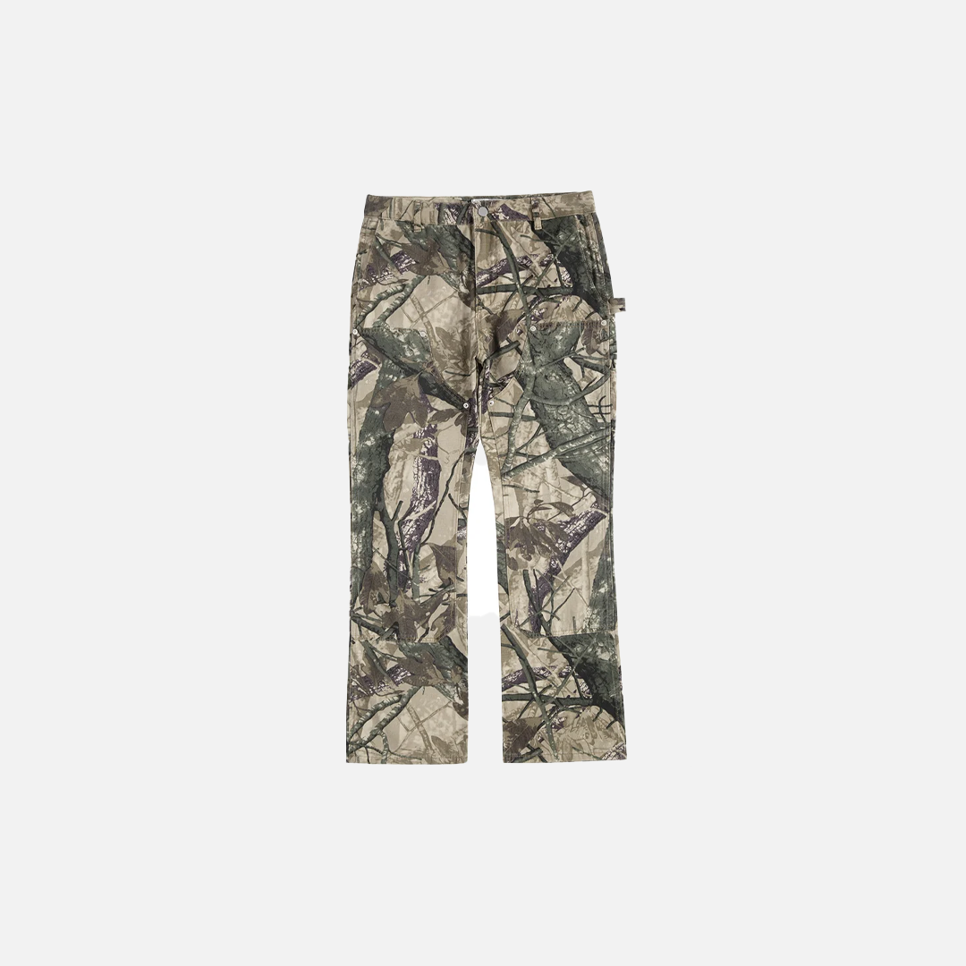 Camouflage Print Multi-Pocket Flared Carpenter Pants - Luxuryurbanwear