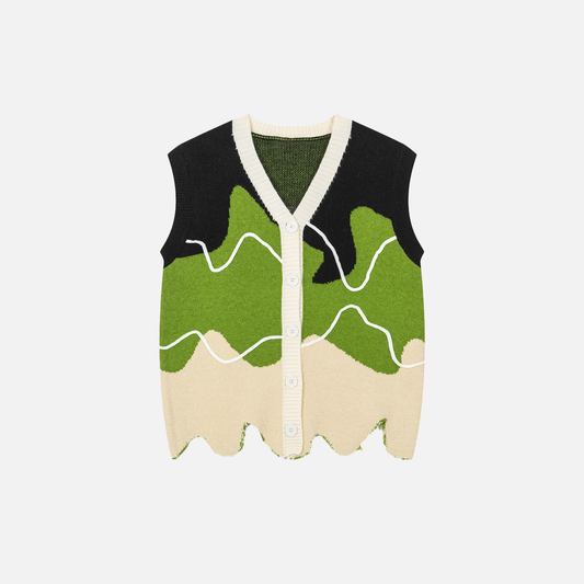 Irregular V-Neck Knitted Sweater Vest - Luxuryurbanwear