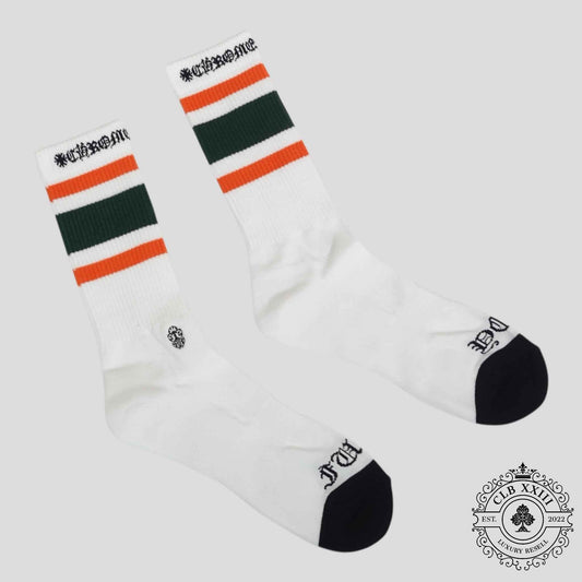 Chrome Hearts Striped Socks in White/Green