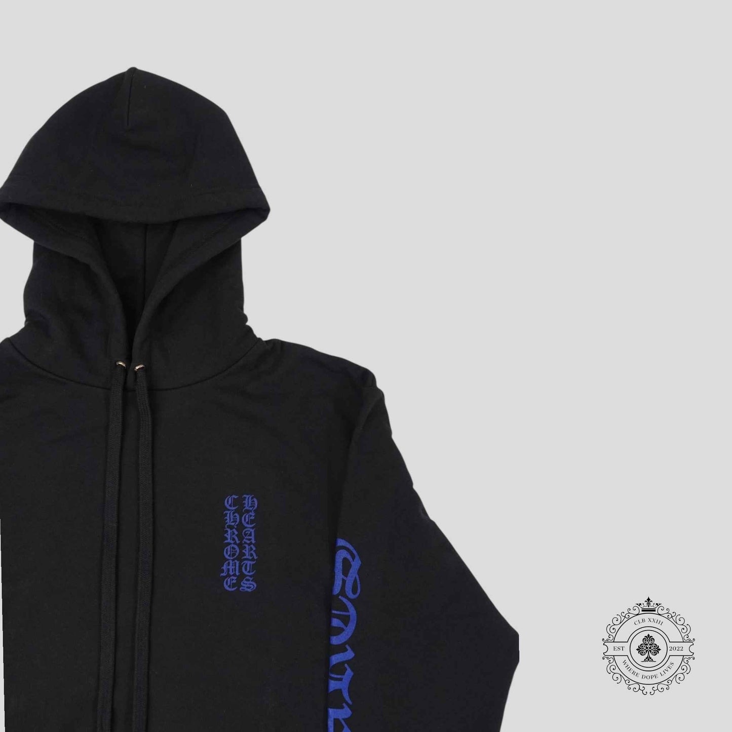 Chrome Hearts Vertical Logo Hoodie in Black/Blue