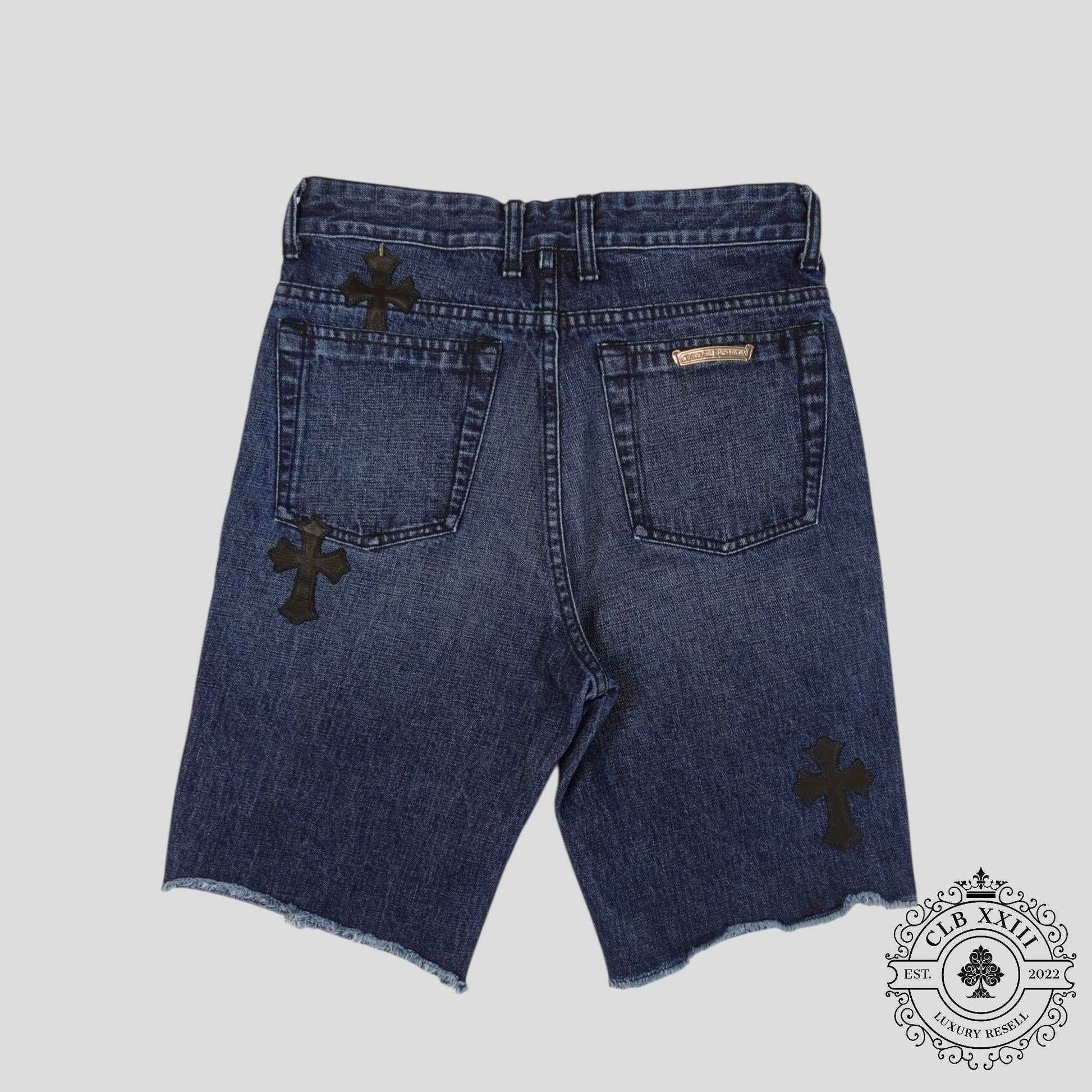 Chrome Hearts Cross Patch Denim Shorts in Dark Wash