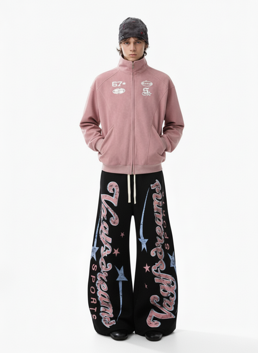 Retro Graphic Fleece-Lined Barrel Sweatpants - Luxuryurbanwear