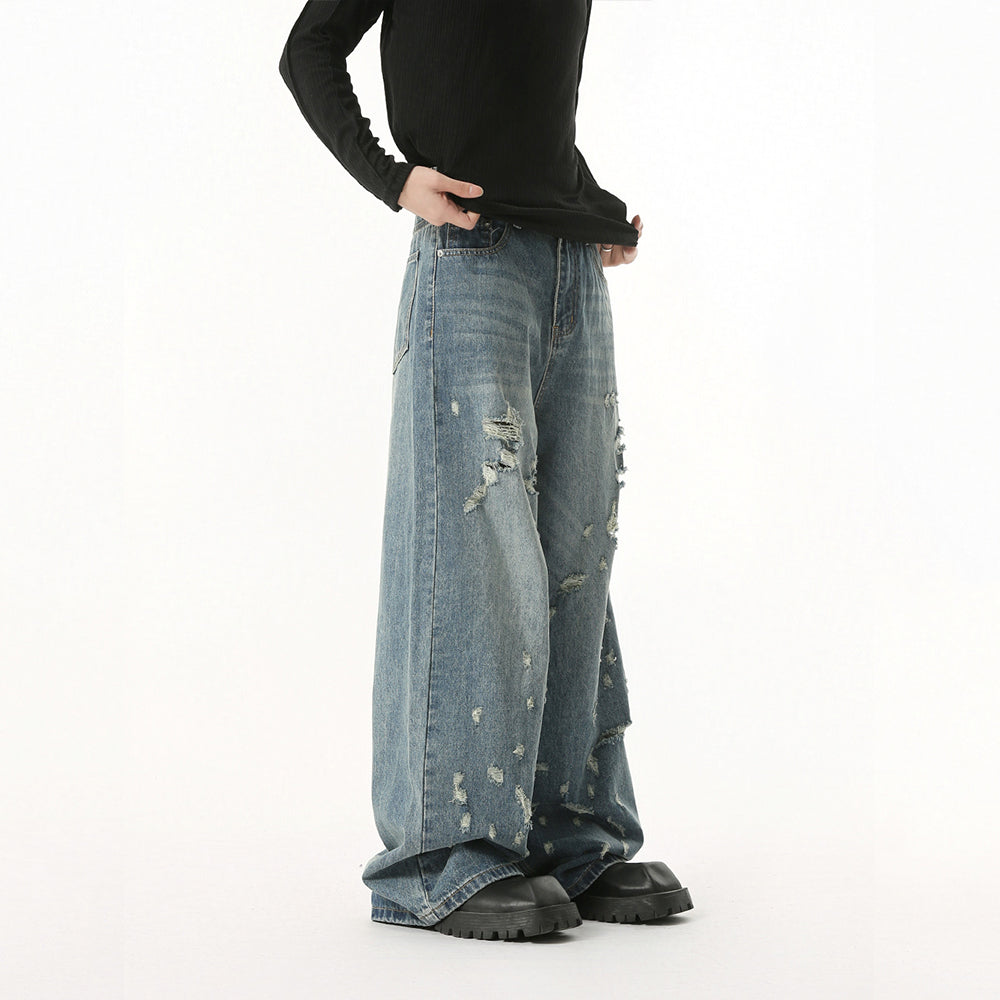 Washed Ripped | Straight Denim Jeans - Luxuryurbanwear