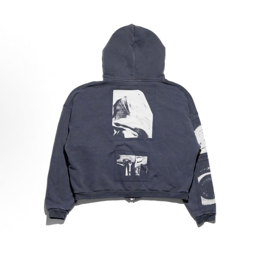 Washed Vintage Patch Graphic Hoodie - Distressed Zip-Up Streetwear | LuxuryUrbanwear - Luxuryurbanwear
