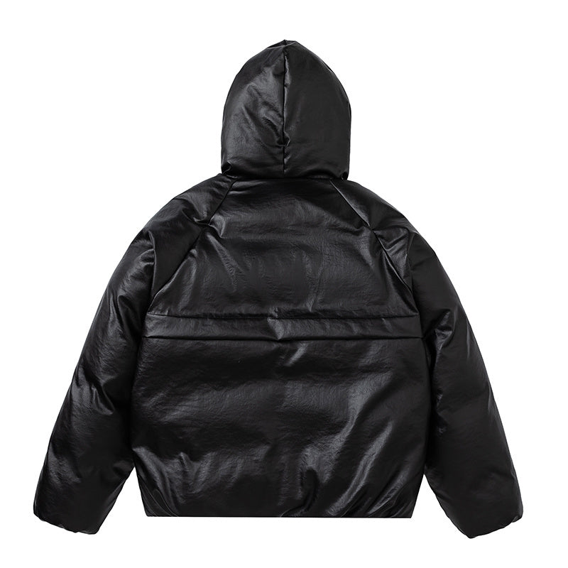 Leather Hooded | Zip-Up Puffer Jacket - Luxuryurbanwear