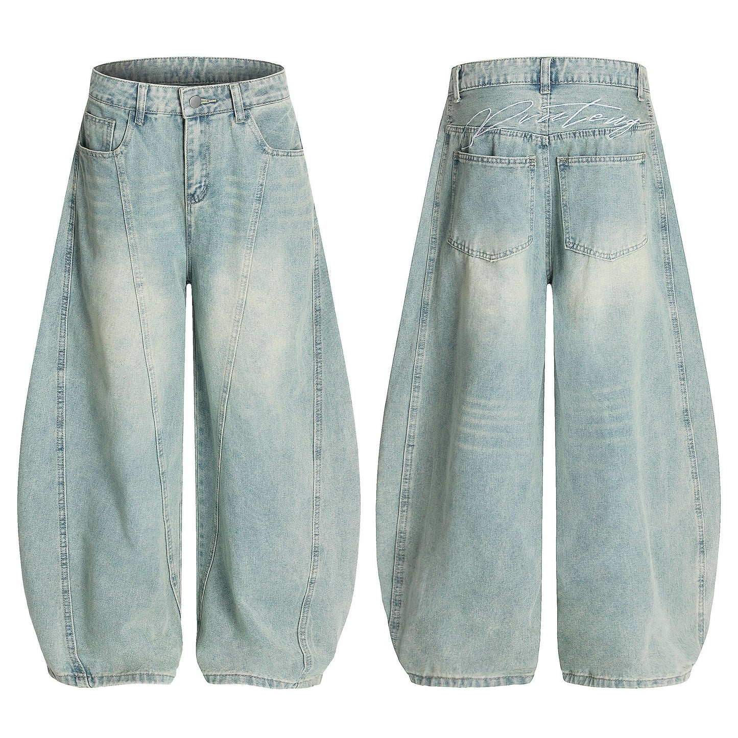Winter Sky | Knitted Wide-Leg Denim Pants - Luxuryurbanwear