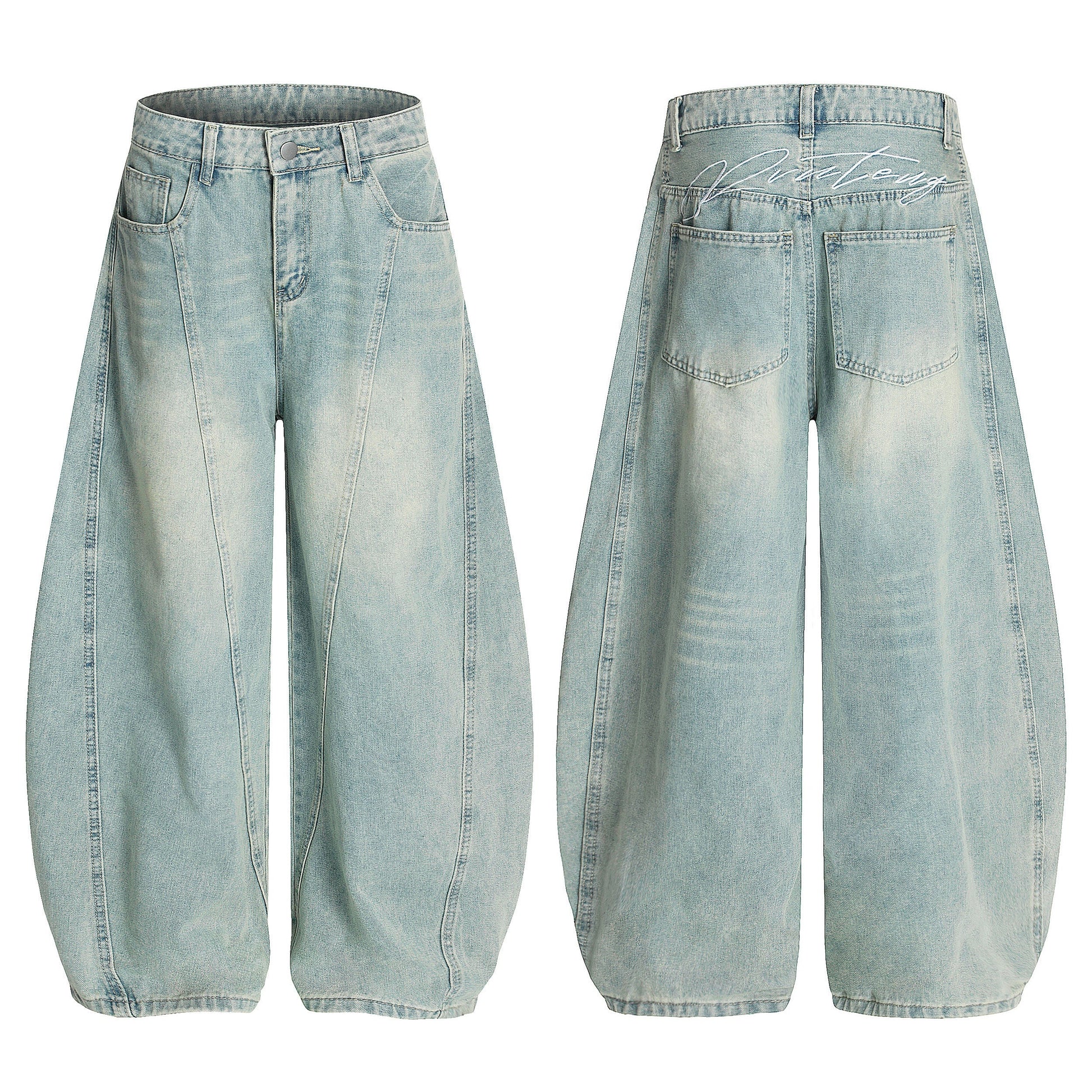 Winter Sky | Knitted Wide-Leg Denim Pants - Luxuryurbanwear