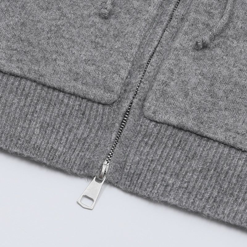 Offtrack Zip | Off-Shoulder Knit Hoodie - Luxuryurbanwear