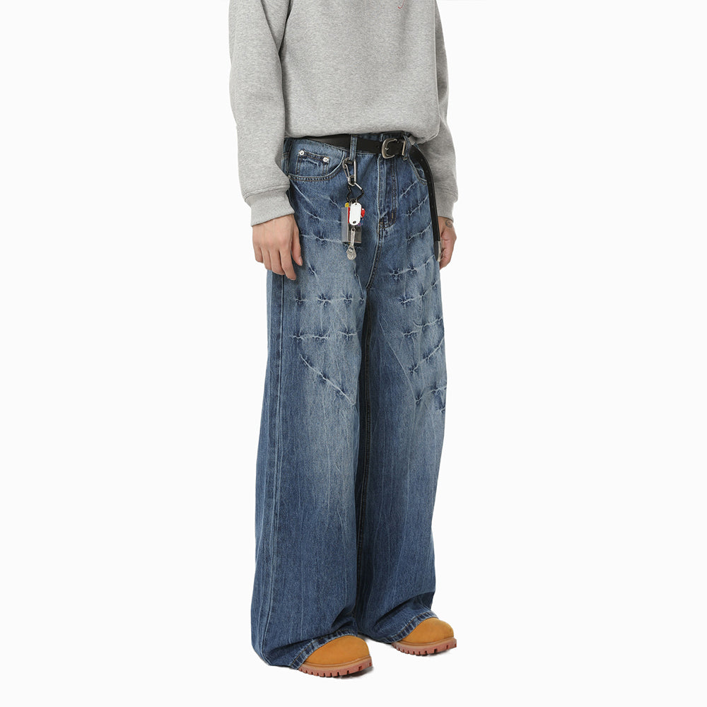 Cross Scratch | Wide Denim Jeans - Luxuryurbanwear