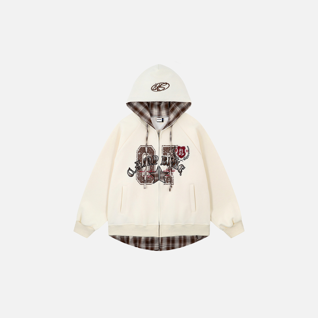 Stylish Streetwear Plaid Fake Two Piece Patchwork Hoodie - Luxuryurbanwear