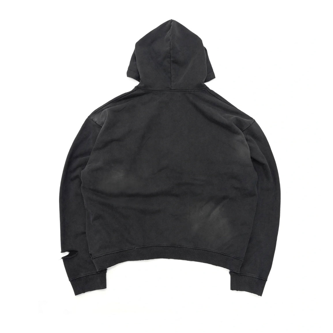 Heavyweight Distressed Washed Black Hoodie - Archive Style | LuxuryUrbanwear - Luxuryurbanwear
