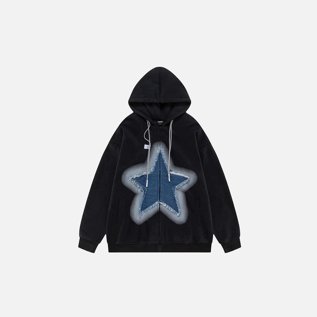 Zip Up Hoodie Patchwork Oversized