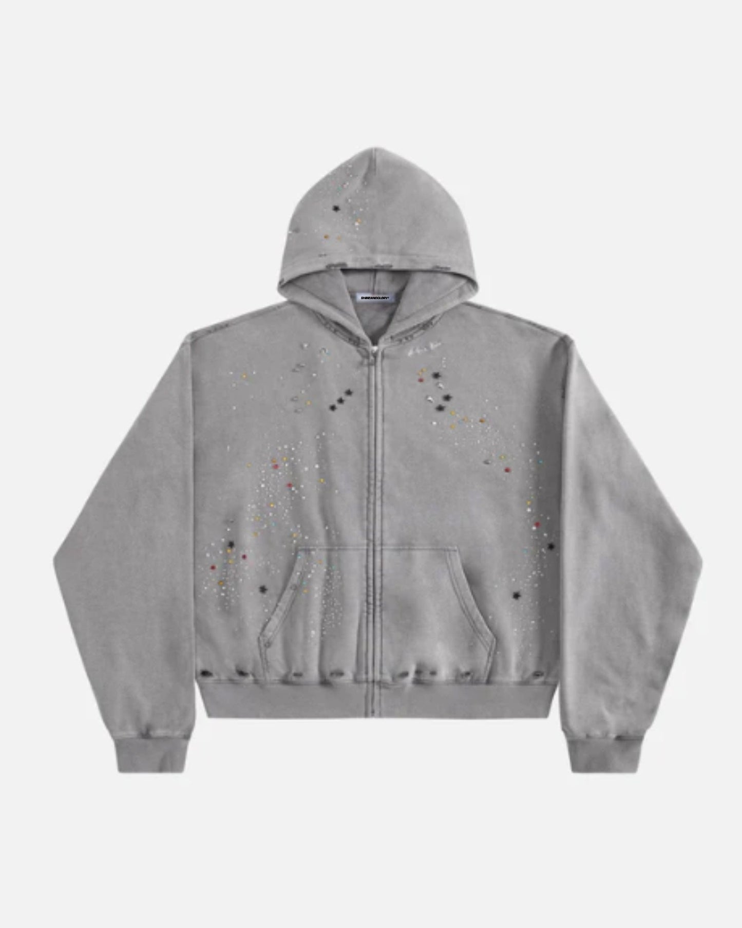 Zip Up Hoodie Rhinestone - Luxuryurbanwear