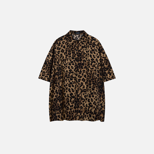 Leopard Print Loose Fit Lapel Summer Shirt - Luxuryurbanwear