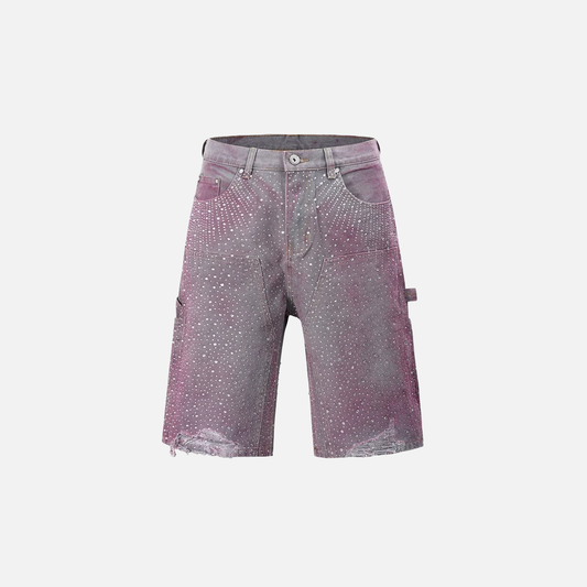 Streetwear Retro Rhinestone Distressed Denim Short - Luxuryurbanwear