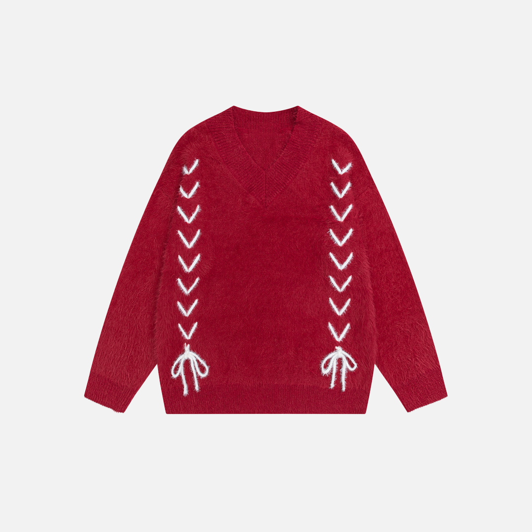 Y2K Soft Waxy Loose V-Neck Knit Sweater - Luxuryurbanwear