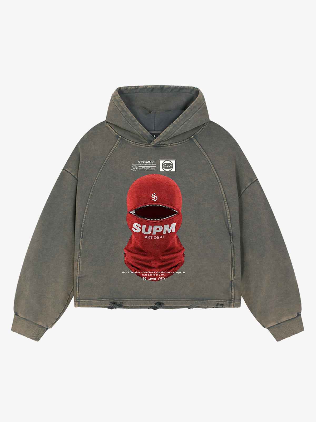 Retro Bandit Hat Graphic Distressed Cropped Hoodie