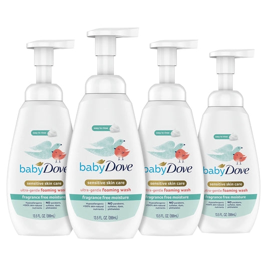 Baby Dove Baby Foaming Wash Fragrance Free Moisture 4 Count for Sensitive Skin Ultra Gentle 13.5 fl. oz.