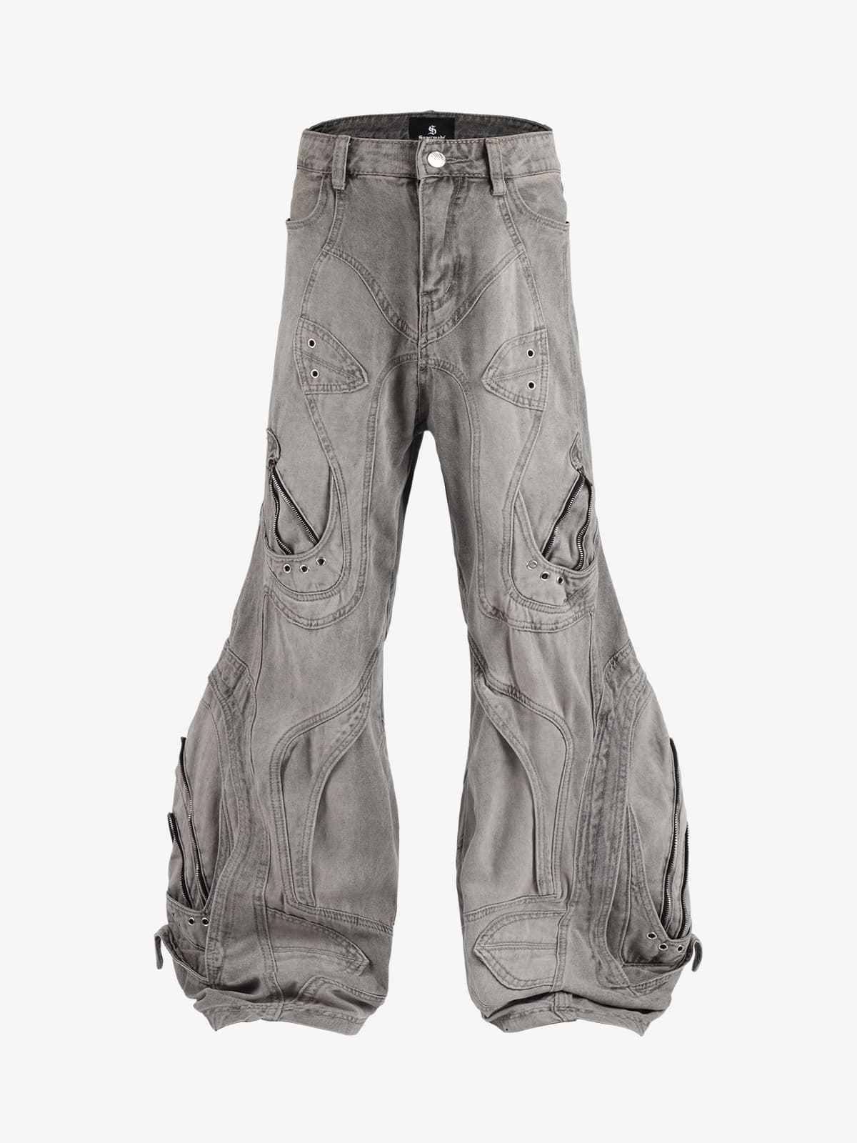 Vintage Distressed Curved Blade Barrel Jeans