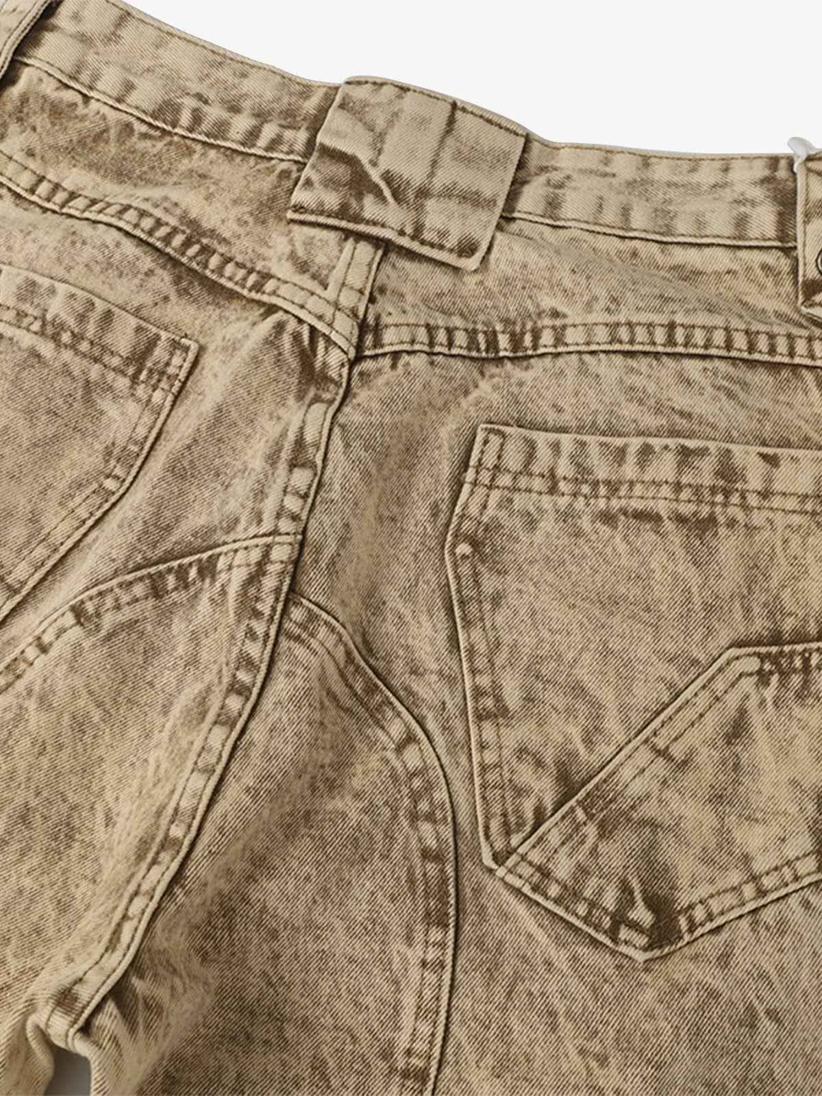 Distressed Raw-Edge Panel Sculpted Wide-Leg Jeans