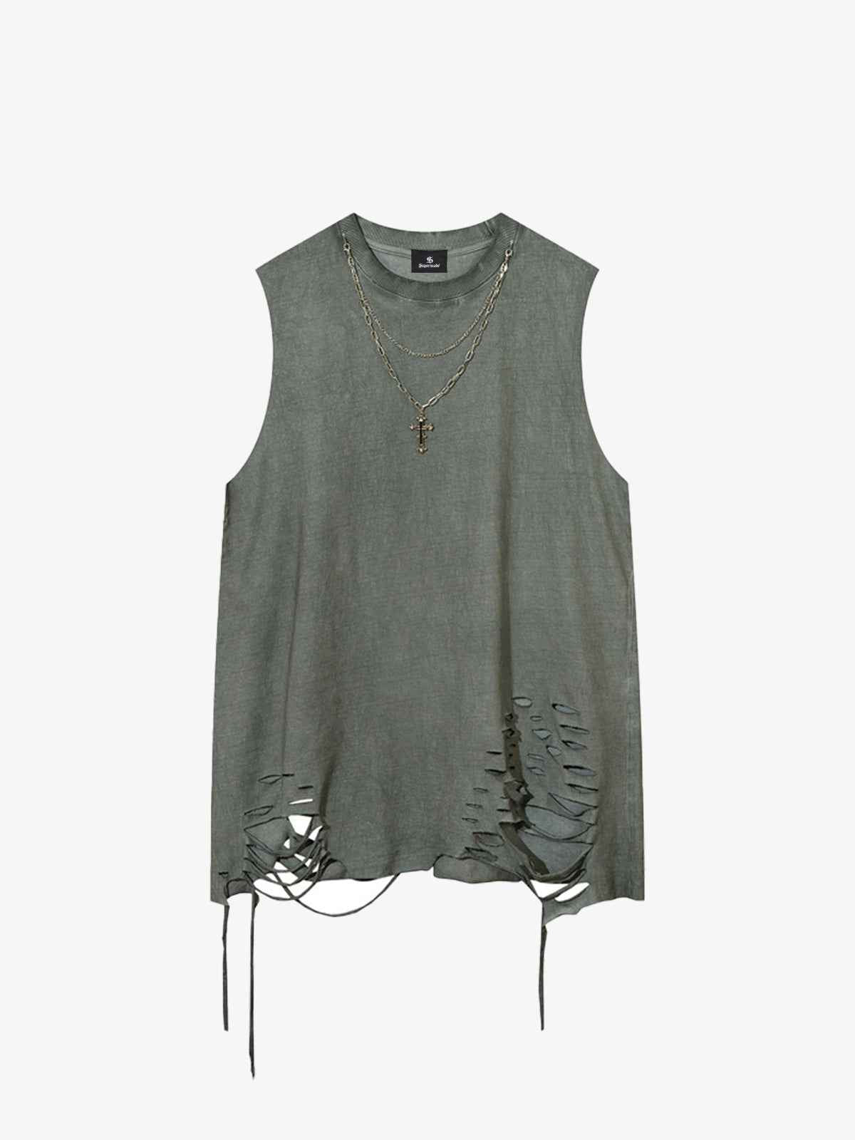 Street Ripped Vest with Detachable Necklace