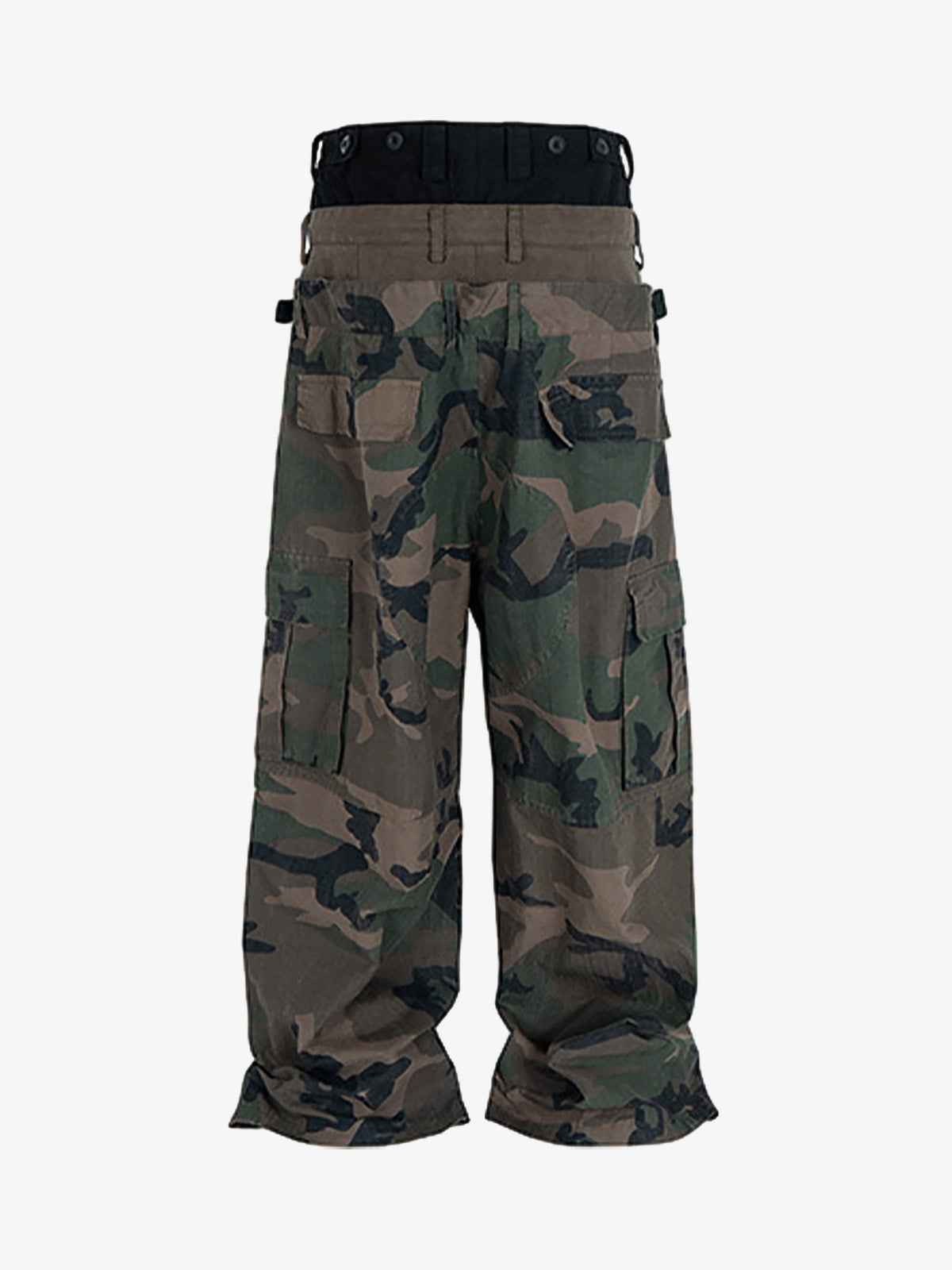 Three-Waist Splicing Camouflage Cargo Buckle Waist Design Overalls