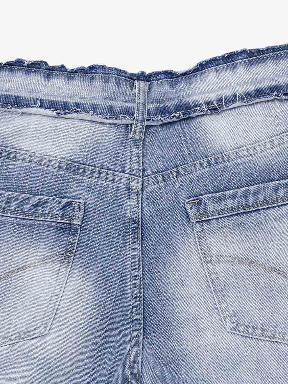 Vintage Washed Patchwork Distressed Scimitar Jeans - Luxuryurbanwear