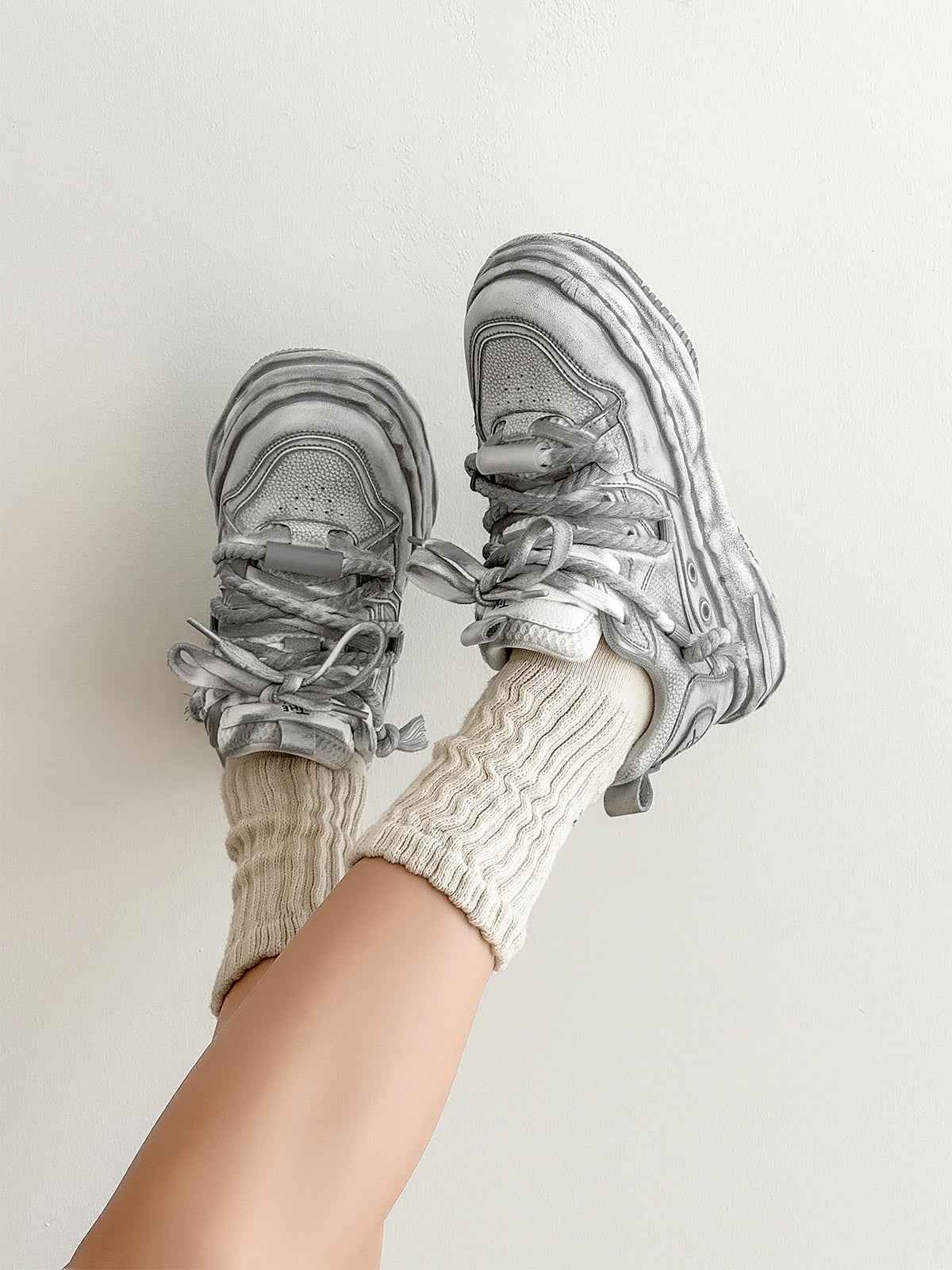 Deconstructed Distressed Chunky Street Sneakers - 2521