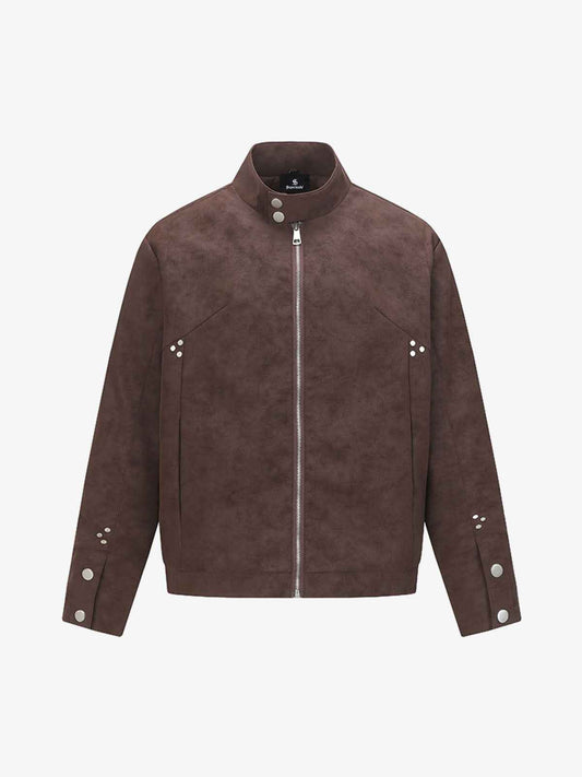 Suede Studded Zip Up Jacket