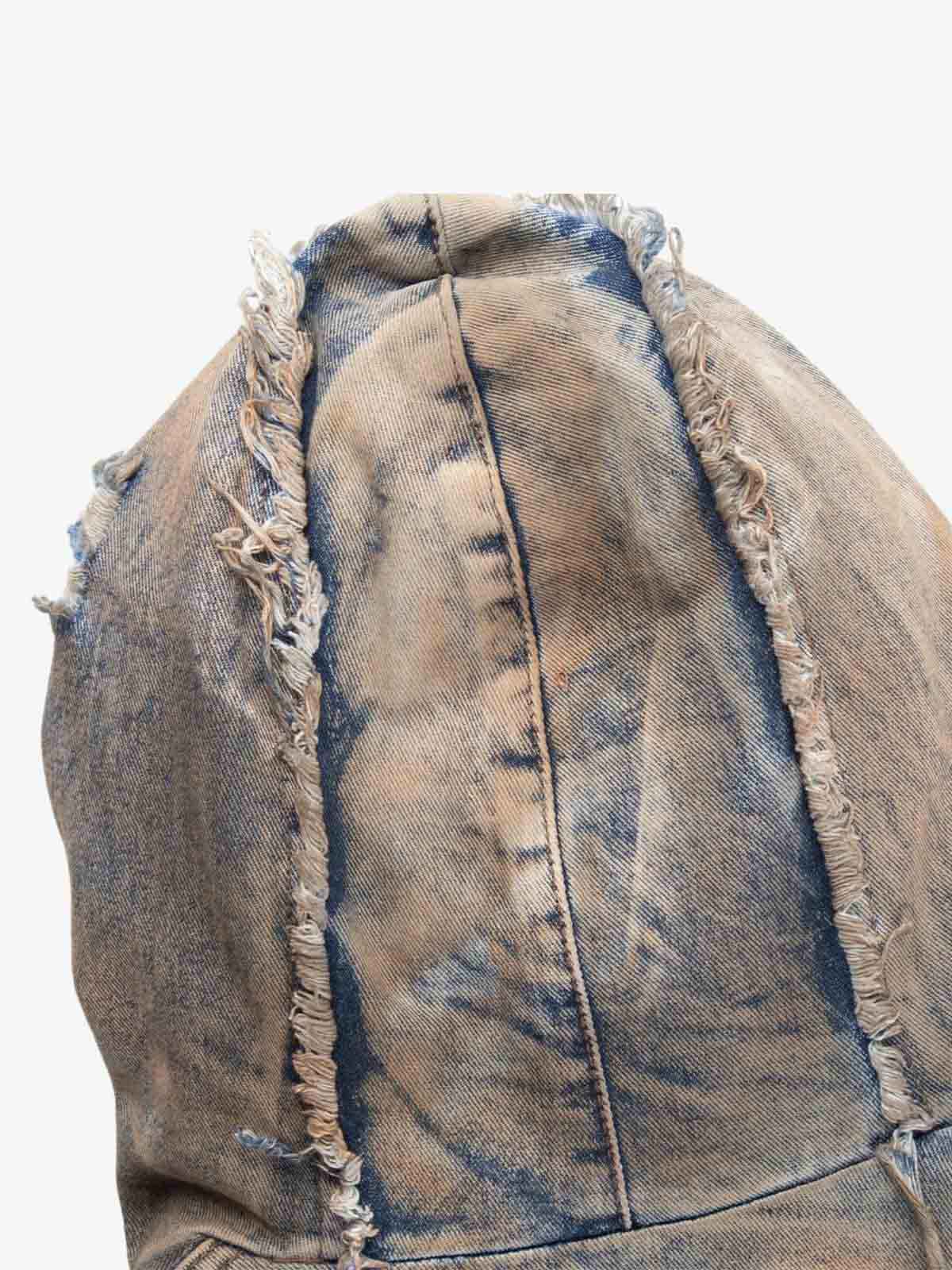 Distressed Mud-Dyed Frayed Edge Denim Bomber Jacket