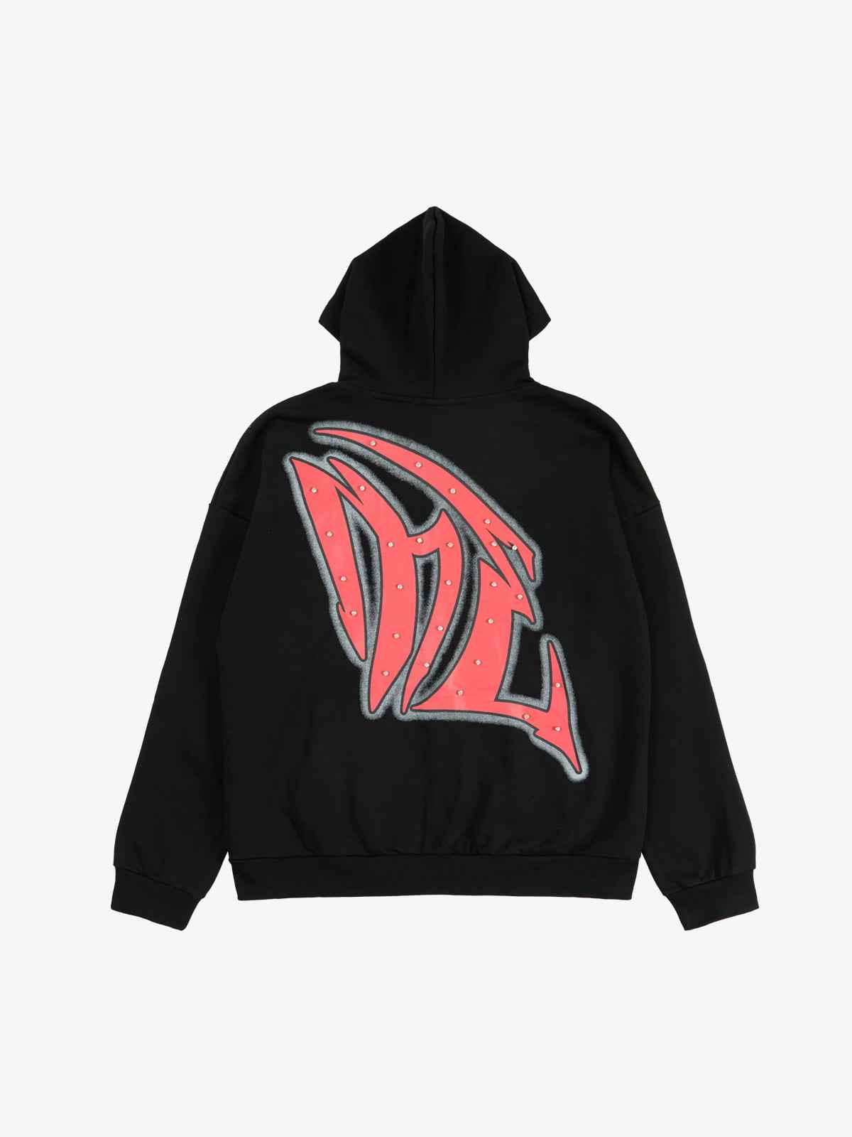 Retro Gothic Print Rhinestone Zip-Up Hoodie