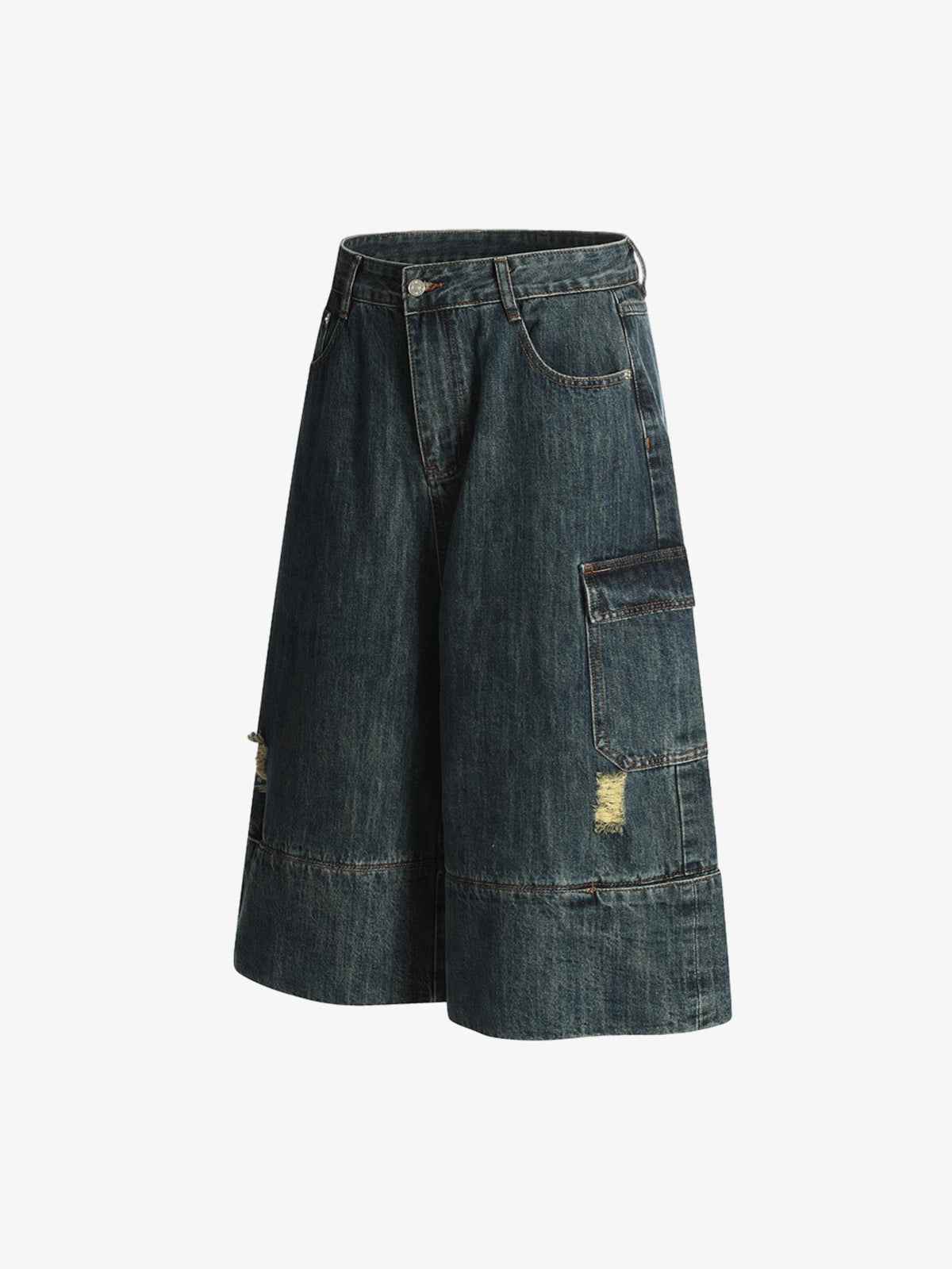 Deconstructed Multi-Pocket Cargo Denim Jorts