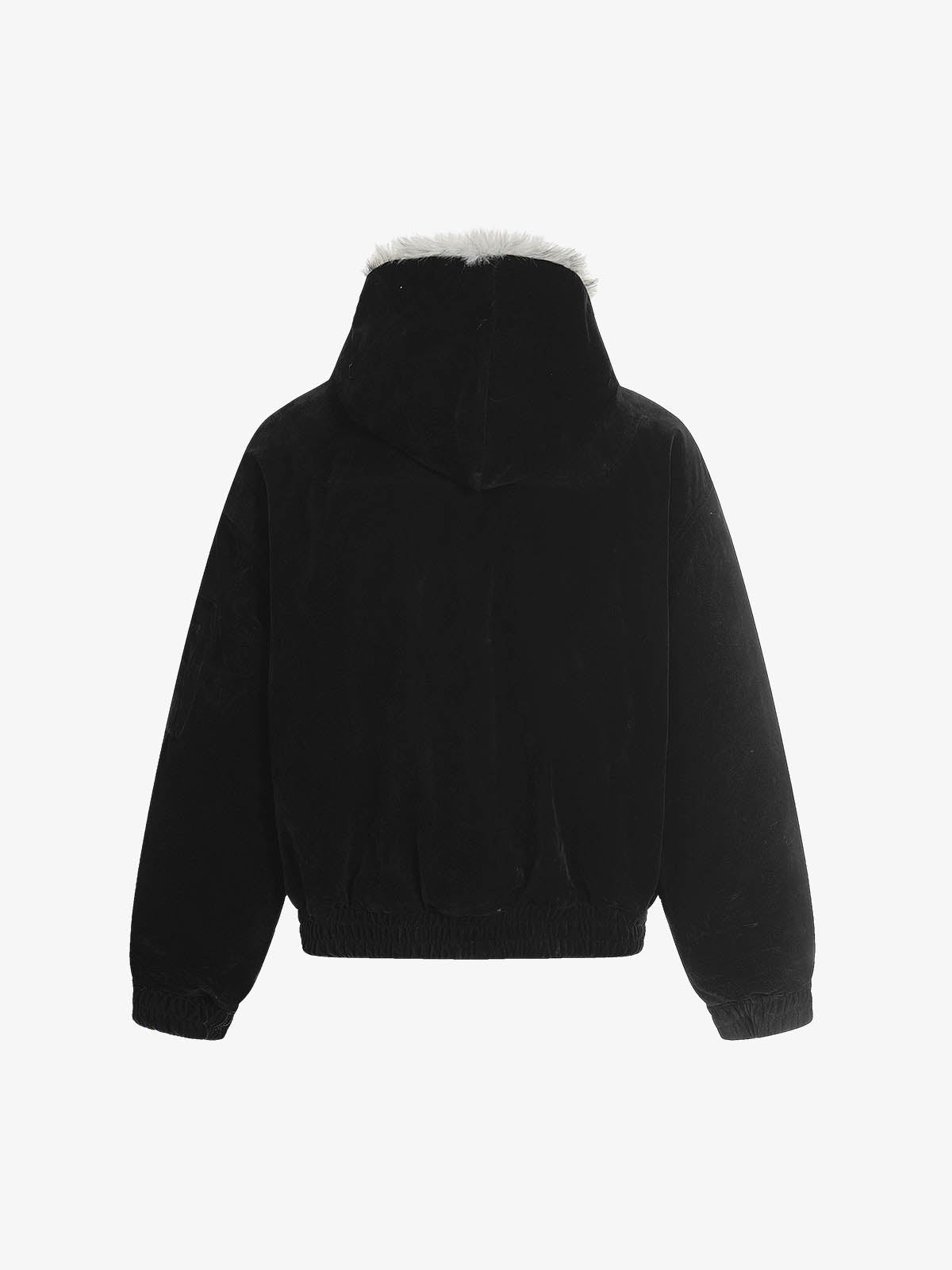 Streetwear Metal Clip Faux Fur Hooded Suede Bomber Jacket - Luxuryurbanwear