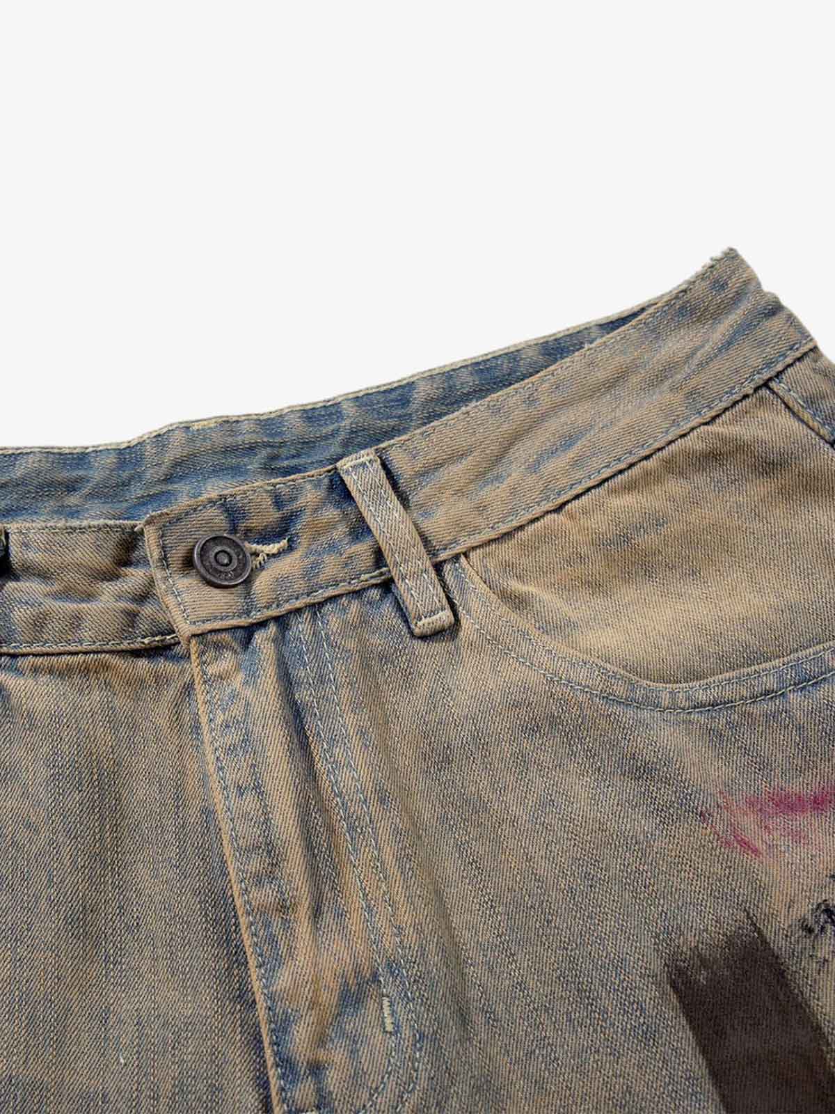 Retro Washed Brushstroke Baggy Jeans - Luxuryurbanwear