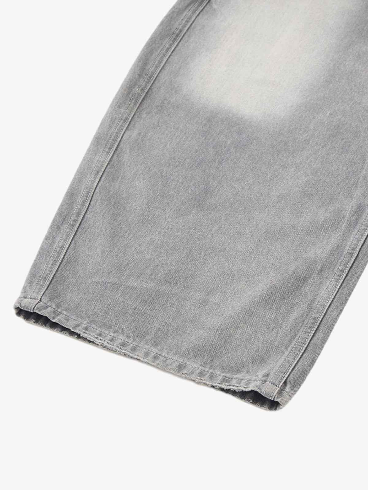 Retro Washed Distressed Curved Blade Wide-Leg Jeans