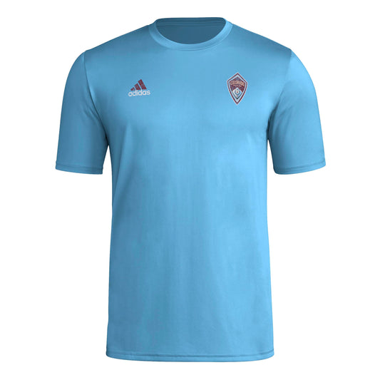 adidas Mens Short Sleeve Pre-Game T-Shirt Bahia Light Blue/Colorado Rapids XX-Large